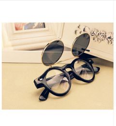 faroot Steampunk Goggles Glasses Round Sunglasses Emo Retro Vintage Flip Up Cyber Punk1561288