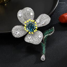 Brooches Donia Jewelry Fashion Enamel Titanium Steel Micro-Inlaid Zircon Flower Brooch Luxury Retro Gem Pin