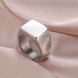 Wedding Rings Skyrim Stainless Steel Rectangle Signet Rings for Men Women Minimalist Wide Finger Rings 2024 Trend Wedding Couple Jewellery Gift