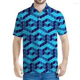 Men's Polos Fashion Geometric Cubes Pattern Polo Shirt For Men 3D Printed Short Sleeves Tops Summer Street Tees Oversized Lapel T-Shirts