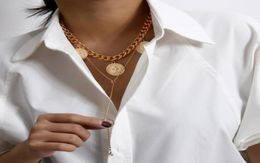 Vintage Big Coin Pendant Choker Necklace Women Colar Punk Gypsy Long Chain Clavicle Necklace Jewellery Collier Femme 20203336808
