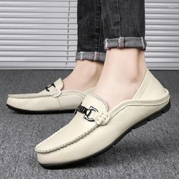 Casual Shoes Men's Authentic Leather Loafers Fashion Calf Slip-on Business Breathable Soft Surface Bottom