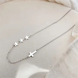 Pendant Necklaces 925 Silver Plated Short Necklace Cross Star Charm Pendent Creative Elegant Jewellery For Women Choker E150