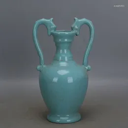 Bottles Chinese Song Ru Kiln Porcelain Celadon Glaze Dragon Design Vase 8.70 Inch