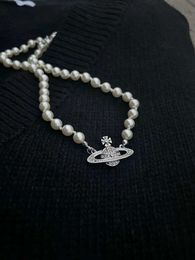 Designer Jewellery Pendant Necklaces Chaopai Diamond Set Dowager Saturn Pearl Necklace Female Netizens Light Luxury Full Diamond Planet Collar Necklace Chaopai