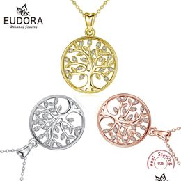 Pendant Necklaces Eudora 925 Sterling Sier Tree Of Life Necklace Golden Rose Gold Color Aaa Cz Fine Fashion Jewelry For Women Drop D Dhad2