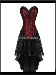 Sexy Corset With Skirt High Low Set Dress Exotic Push Up Corsets And Bustiers Flower Print Halloween Costumes Plus Size Red1 5Q2T83886637