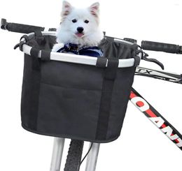 Dog Carrier Quick Release Front Bicycle Basket For Dogs - Folding & Detachable Design Easy Installation On Bike Ideal Handlebars