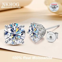 Stud Earrings NKHOG 4ct Round Moissanite 925 Sterling Silver Plated 18K Gold Women Wedding Party Earring Gifts Fine Jewellery GRA