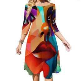 Casual Dresses Colourful Lady Face Dress Womens Abstract Board Aesthetic Sexy Beach Custom Clothing 4XL 5XL 6XL