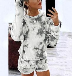 Top Mujer Lounge Wear Shirts Long Sleeve Two Piece Set Shorts Women Ensemble Femme Tie Dye Pijama Camisetas Summer 20208077197