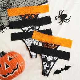 Women's Panties Low Waist Halloween Pattern Design Orange Ice Silk Lace Underwear Knickers Bonded No Show Women Seamless
