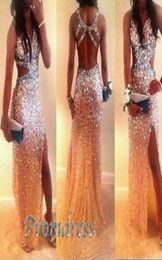 Zuhair Murad Beaded Sexy Prom Dresses Mermaid High Quality Silver Shining Long Party Dresses with Cross Back Side Slit Formal Dres5763180