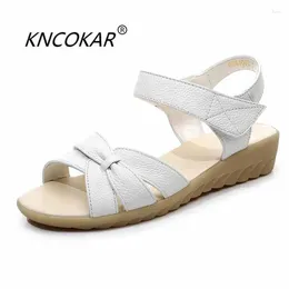 Casual Shoes KNCOKAR Style Simple And Fashionable Leather Lady's White Beef Tendon Heel Sandals