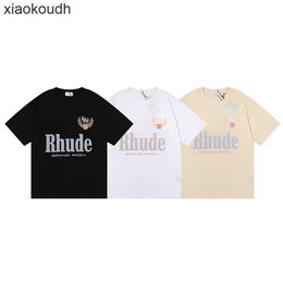 Rhude High end designer clothes for Spring/Summer New Letter Printed Mens and Womens Leisure Round Neck Short sleeved T-shirt With 1:1 original labels