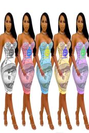 Women Casual Dresses Sexy Us Dollar Print Bra Sleeveless Crop Top Skirt Fashion Slim Pencil Dress Designers Summer Clubwear8636183