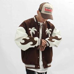 Men's Jackets Mens Jackets Fashion Bomber Jacket Brown Baseball Mens Hip Hop Embroid Winter Varsity Palm Tree Streetwear8xsf