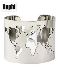 World Map Cutout Cuff Bangle Bracelet Travel Peace Jewelry Stainless Steel 40mm Wide Laser Engraving Fine Polished Circle Angle J3491296