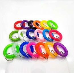 Wrist Band Coil Keychains EVA Plastic Spring Ring Stretch Wristband Keyring for Gym Pool Id Badge Fashion Hand Bracelet Key Chain 1468025