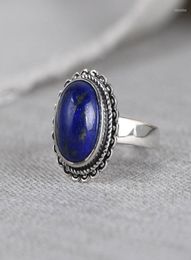 Cluster Rings FNJ 925 Silver Lapis Lazuli Real Original S925 Solid Prue Ring For Women Jewellery Vintage Oval Flower4758471