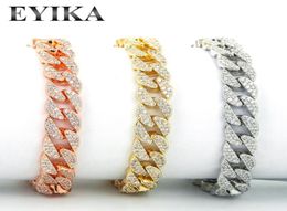 Charm Bracelets EYIKA Luxury Hip Hop Full Bling Iced Out Zircon Bracelet For Women Men Cuban Link Chain GoldRose GoldSilver Colo5569711