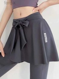 Skirts Skorts Tennis Skirt Ladies Summer Buttocks Anti-light Yoga Cover Skirt Running Quick Drying Fitness Bow Tie Short Skirt Sports Women d240508