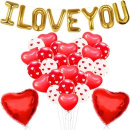 Party Decoration 37 Piece Wedding Ballons Set Gold I Love You Letter Balloons With Red And White Heart For Valentines Day Supplies