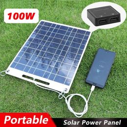 100W Solar Panel 5V Mobile Charging Board Plate Backpack Charger Dual USB Ports Outdoor Power Supply 240508