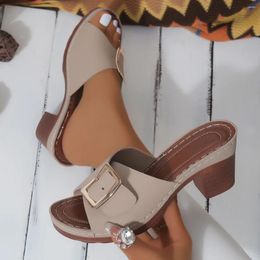Casual Shoes Women Sandals Metal Buckle Slippers Flats Platform Flip Flops Female Summer High Heels Beach Open Toe Slides