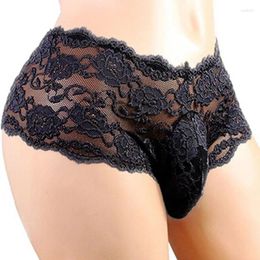 Underpants Men's Underwear Sexy Mens Lace Sissy Grid Thong Seamless Enhance Pouch Briefs Pants