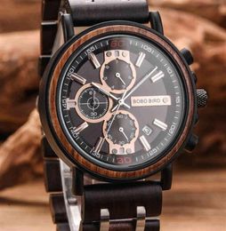 BOBO BIRD Watch Men montre Wood Watch Men Chronograph Military Watches Luxury Stylish Drop with Wooden Box reloj hombre LY191213331357286