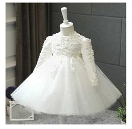 Christening dresses Baby Girl Wedding Dress Long sleeved Newborn Christmas Princess Beaded Lace 1st Birthday Baptist Party Q240507