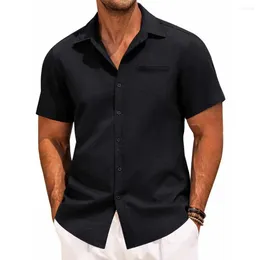 Men's Casual Shirts Men Short-sleeved Shirt Summer Cardigan With Turn-down Collar Short Sleeves Single-breasted Design Solid Colour Thin