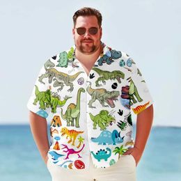 Men's Casual Shirts Hawaiian Shirt Men Trendy Cool Vintage Cartoon Dinosaur Print Summer Short Slve Oversize Clothes Y2k Strtwear Tops Clothing Y240506