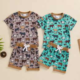 Clothing Sets Summer Toddler Baby Boy Clothes Set Print Short Sleeve T-Shirt Elastic Waist Shorts Outfit Suit