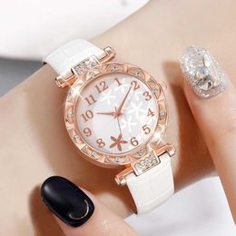 Women's Watches 6PCS/Set White Women Starfish Dial Quartz Wrist Pu Leather Strap With Jewellery Set Gift For Girls