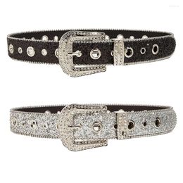 Belts Women's Rhinestone Adjustable PU Leather Western Cowboy Waistband Accessories Y2K Girls Gothic Fashion Belt For Jeans