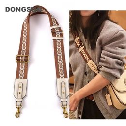 Nylon strap brown canvas adjustable designer shoulder bag belt replacement with genuine leather handbag parts accessory 240429