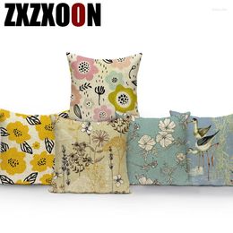 Pillow Polyester Decorative Throw Pillows Case Pink Blue Yellow Flower Floral Square Sofa Cover For Living Room Decoration
