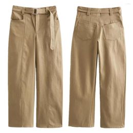 Women's Pants Maxdutti Japanese Minimalist Khaki Casual Elegant With Belt Fashionable And Workwear Ladies