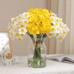 Decorative Flowers Simulation Narcissus Bouquet Daffodil Artificial Home Wedding Garden Decoration White Floral Indoor Plants Decor