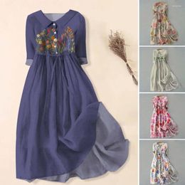 Casual Dresses Floral Dress Print A-line Midi With Belted Waist Turn-down Collar For Women Summer Vacation Style Pleated Hem