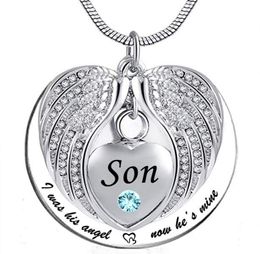 Unisex Angel Wing Birthstone Memorial Keepsake Ashes Urn Pendant Necklace 039i used to be his angle now he039s mine039 6826568