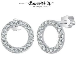 Stud Bamoer U round all silica earrings dazzling laboratory diamond S925 sterling silver original Mothers Day gift Q240507
