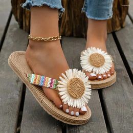 Slippers Comemore Women's Fashion Trend Sunflower Non-slip Comfortable Soft Sole Flat Flip-flop Women Sandals Summer 2024 Casual