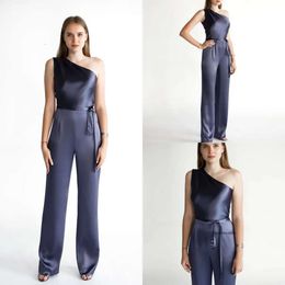 2020 New Arrival Jumpsuit Evening Pants Sleeveless One Shoulder Sequined Formal Pant Floor Length Sashes Party Gowns 0508