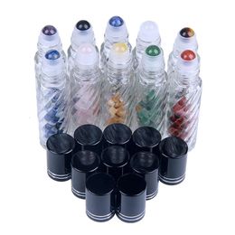 Crystal Stone Glass Roller Wholesale 10Ml Threaded Essential Oil Bottle Travel Portable Empty Cosmetic Bottles s