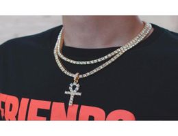 Hip Hop Iced Out Ankh Pendant Necklace 4mm Tennis Chain Micro Pave Cz Stones G wmtsTW whole20196382462