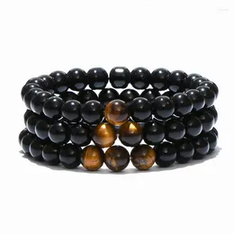 Charm Bracelets Fashion Natural Obsidian Tiger Eye Stone Bracelet Men Women Minimalist Yoga Prayer Strand Braslet Jewellery Accessories Joyas