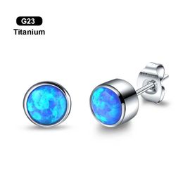 Stud G23 titanium hypoallergenic earrings cubic zirconia opal birthstone small screw suitable for sensitive ears in women teenagers and girls Q240507